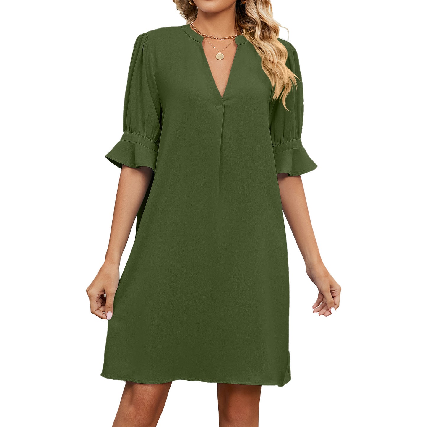 Robe d'été européenne et américaine à manches mi-longues, ample, plissée